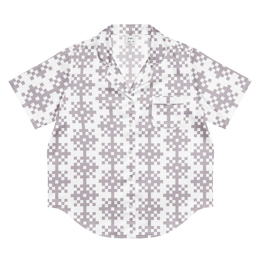 White shirt with a subtle geometric pattern on a white background