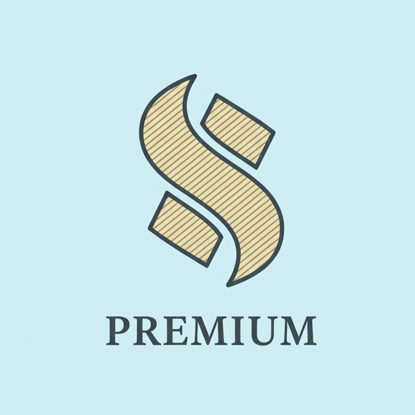Beige 'S' logo with 'PREMIUM' text on a light blue background